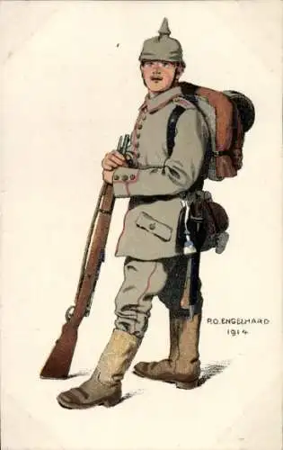 Künstler Ak Engelhard, P. O., Deutscher Soldat in Uniform