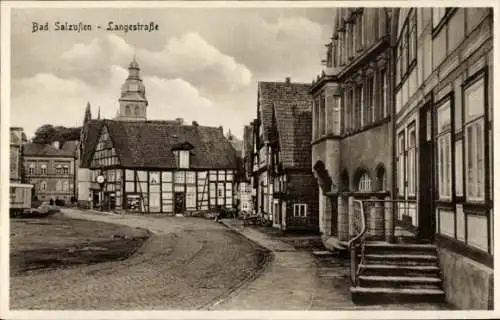 Ak Bad Salzuflen in Lippe, Blick auf Langestraße, Fachwerkhäuser, Stadtansicht, monumentaler Kirc