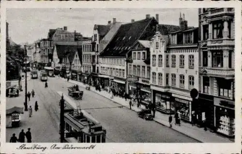Ak Flensburg in Schleswig Holstein, Stadtansicht, Südermarkt,  Gebäude, Straßenbahn, Autos