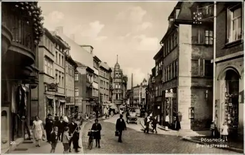 Ak Pößneck in Thüringen, Breitestraße, Geschäfte, Passanten