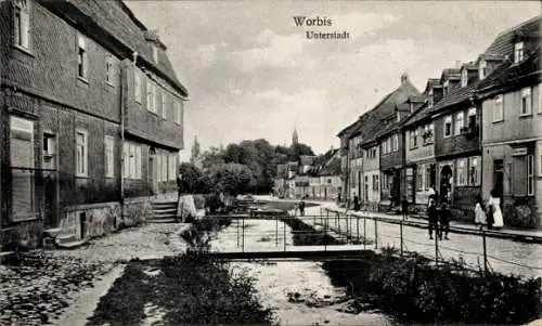 Ak Worbis im Eichsfeld Thüringen, Unterstadt, Häuser, Straße, jmd. geht, ruhige Atmosphäre