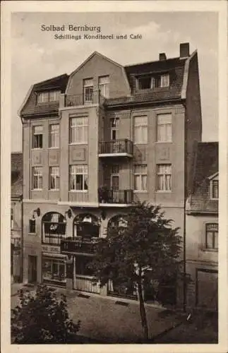 Ak Bernburg an der Saale, Solbad  Schillings Konditorei und Café, Gebäudeansicht