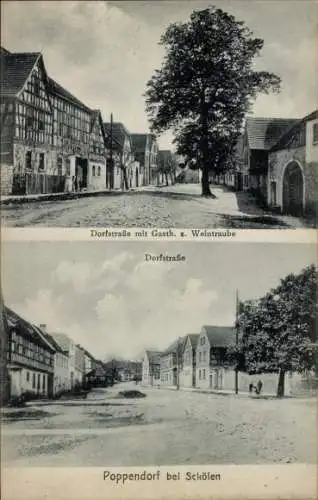 Ak Poppendorf Schkölen in Thüringen, Dorfstraße mit Gasth. z. Weintraube, Poppendorf, Straßenansi