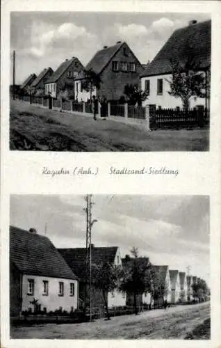 Ak Raguhn in Anhalt, Stadtrand-Siedlung, mehrstöckige Häuser, ländliche Umgebung, charmante Archi