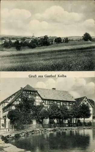 Ak Neustadt an der Orla, Landschaftsaufnahme, Gasthof Kolba, Wiese, Wasser