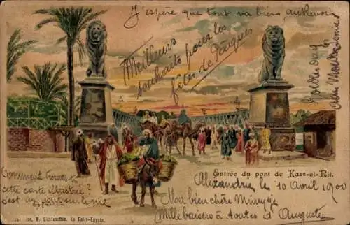Litho Alexandria Ägypten, Brücke Kasr el Nil, Kamele, Esel