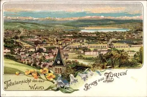 Litho Zürich, Panorama, Blick von der Waid