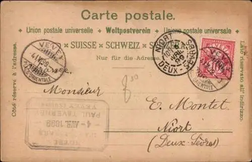 Litho Vevey Kanton Waadt, Panorama, Hotel d'Angleterre