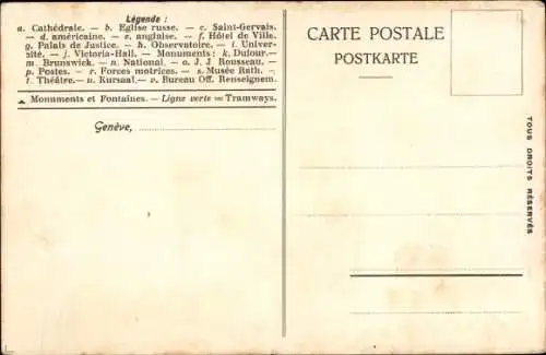 Stadtplan Ak Genf Stadt Schweiz, Panorama, Brücke, Mont Blanc, Place Neuve, Plaine de Plainpalais