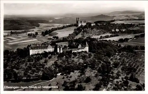 Ak Ellwangen an der Jagst Württemberg, Luftaufnahme der Stadt  Jagdschloss, Schönenberg, Landscha