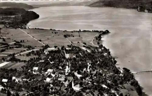 Ak Dingelsdorf Konstanz am Bodensee, Luftaufnahme von Dingelsdorf, Bodensee, ruhige Landschaft, H