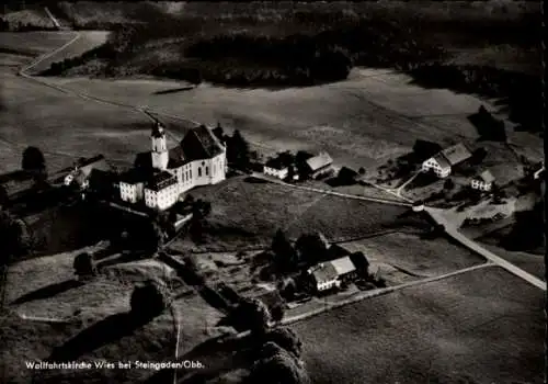 Ak Wies Steingaden in Oberbayern, Wallfahrtskirche, Landschaft, Gebäude