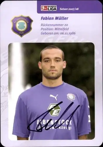 Autogrammkarte Fußballer Fabian Müller, FC Erzgebirge Aue, Autogramm