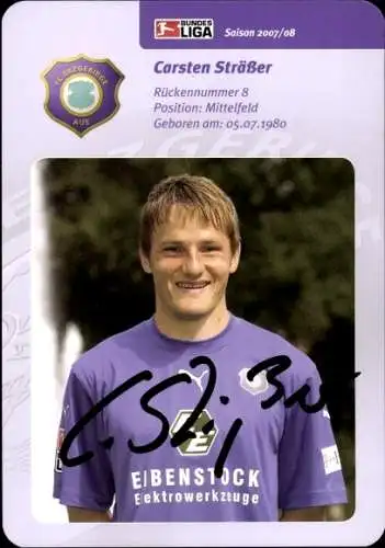 Autogrammkarte Fußballer Carsten Sträßer, FC Erzgebirge Aue, Autogramm