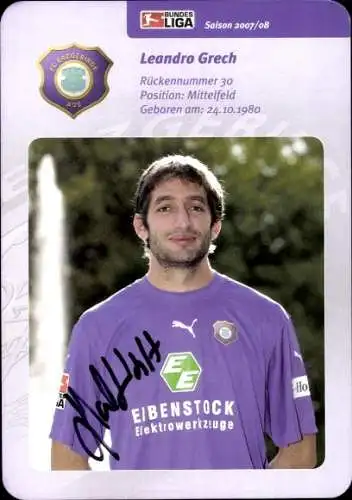 Autogrammkarte Fußballer Leandro Grech, FC Erzgebirge Aue, Autogramm