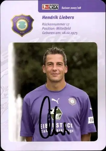 Autogrammkarte Fußballer Hendrik Liebers, FC Erzgebirge Aue, Autogramm