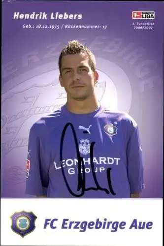 Autogrammkarte Fußballer Hendrik Liebers, FC Erzgebirge Aue, Autogramm
