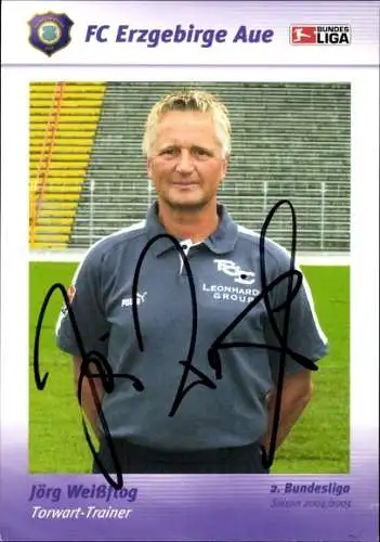 Autogrammkarte Torwarttrainer Jörg Weißflog, FC Erzgebirge Aue, Autogramm