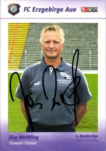 Autogrammkarte Torwarttrainer Jörg Weißflog, FC Erzgebirge Aue, Autogramm