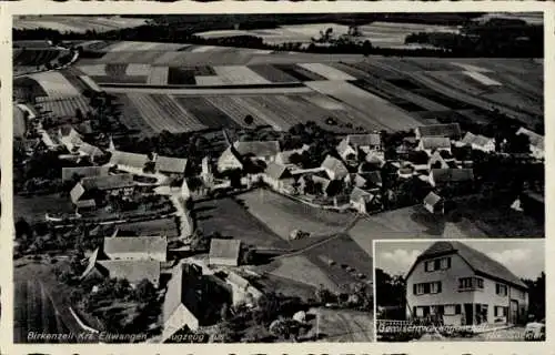 Ak Ellwangen an der Jagst Württemberg, Luftaufnahme von Birkenzell, zahlreiche Häuser, Felder,  a