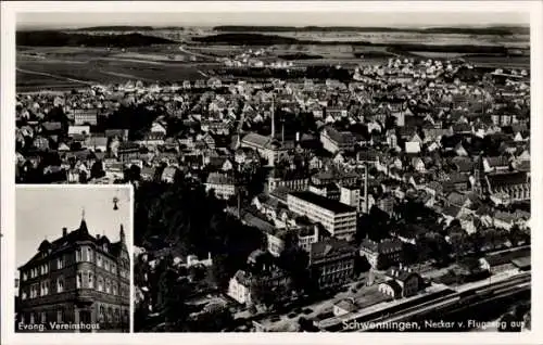 Ak Schwenningen am Neckar, Fliegeraufnahme, Ev. Vereinshaus Christl. j. Männer e.V.