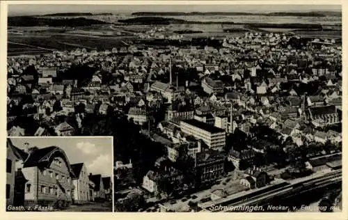 Ak Horb am Neckar, Vogelperspektive von Schwenningen, Gasthof z. Fässle, alte Stadtansicht