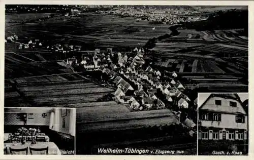 Ak Weilheim Tübingen am Neckar, Luftaufnahme von Weilheim-Tübingen, Innenansicht, Gasthaus z. Ros