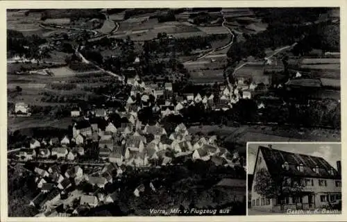 Ak Vorra an der Pegnitz Mittelfranken, Luftaufnahme von  Gasthaus v. K. Baum