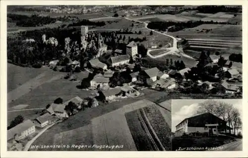 Ak Paide Weissenstein Estland, Luftaufnahme, Burg, Häuser, Felder, Panorama, Schwarz-Weiß