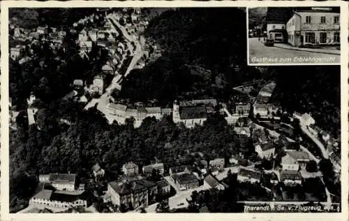 Ak Tharandt im Erzgebirge, Gasthaus Erblehngericht, Luftbildaufnahme, Fremdenzimmer, schöne Aussi