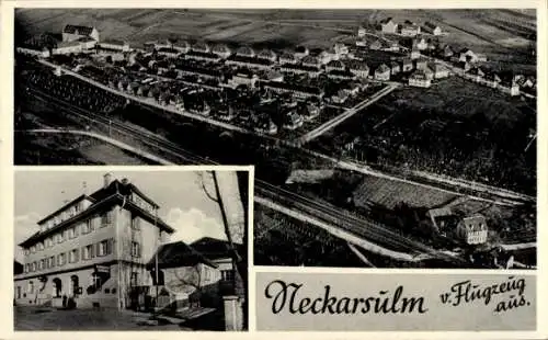 Ak Neckarsulm in Württemberg, Luftbild von  Gaststätte Genossenschaftsheim, Kegelbahn