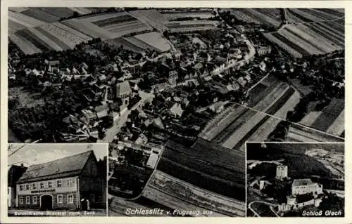 Ak Schesslitz Scheßlitz in Oberfranken, Fliegeraufnahme, Schloss Giech, Schmittsche Brauerei