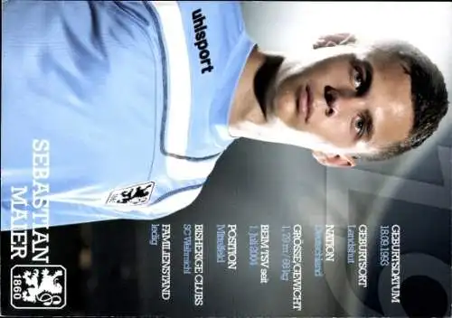 Autogrammkarte Fußballer Sebastian Maier, TSV 1860 München, Autogramm