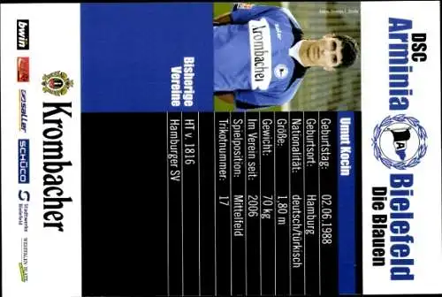 Autogrammkarte Fußballer Umut Kocin, DSC Arminia Bielefeld, Autogramm