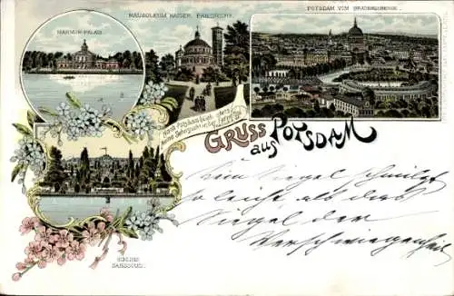 Litho Potsdam, Gesamtansicht, Marmorpalais, Schloss Sanssouci, Mausoleum