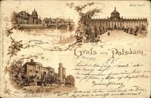 Litho Potsdam, Stadtschloss, Langebrücke, Neues Palais, Schloss Babelsberg