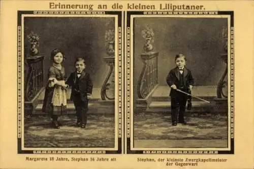 Passepartout Ak Liliputaner, Margareta und Stephan, Zwergkapellmeister