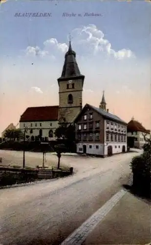 Ak Blaufelden Baden Württemberg, Kirche, Rathaus