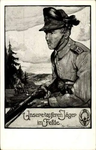 Künstler Ak Unsere tapferen Jäger im Felde, Kgl. Sächs 13 Jäger auf Posten