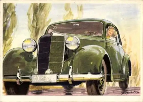 Künstler Ak Mercedes Benz Typ 170 S, Kennzeichen 6205