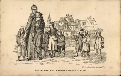 Künstler Ak Qui Donne aux Pauvres Prete a Dieu, Kinder