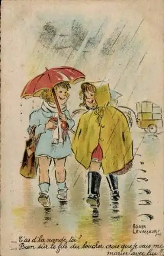 Künstler Ak Levasseur, Roger, Mädchen im Regen