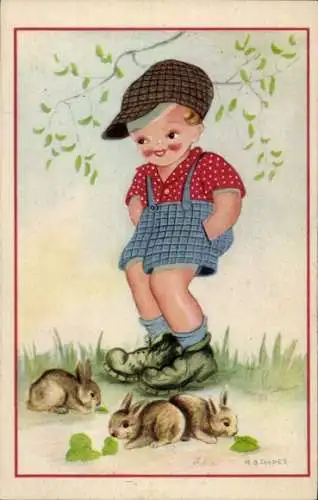 Künstler Ak Cooper, Junge, Hasen