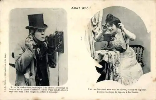 Ak Mann und Frau beim Telefonieren, Telefon, Telefonat