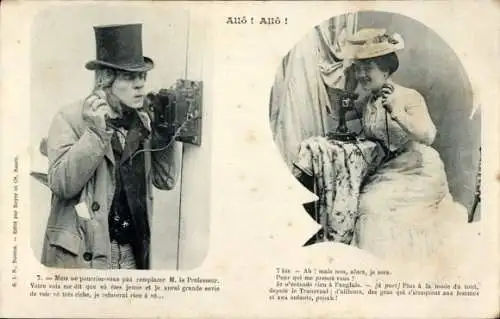 Ak Telefon, Liebespaar beim Telefonieren