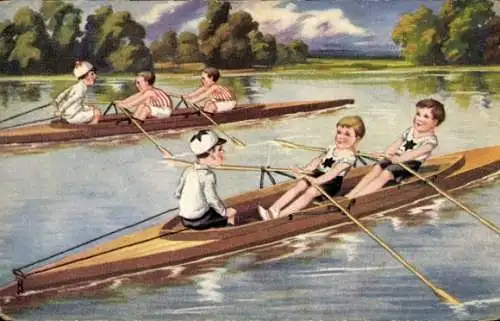 Ak Kinder beim Rudern, Ruderboote