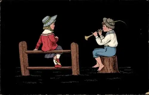 Ak Junge spielt Flöte, Musikinstrument, Kinder