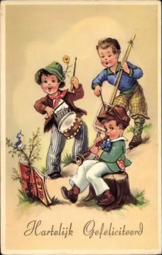 Ak Glückwunsch, Musizierende Kinder, Musikinstrumente