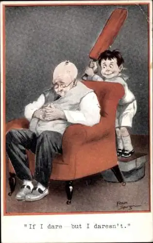 Künstler Ak Spurgin, F., Junge-Spaßvogel, Schlafender Opa