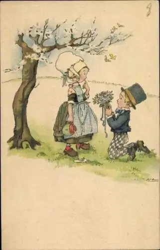 Künstler Ak Liebe, Kinder, Liebeserklärung, Blumen